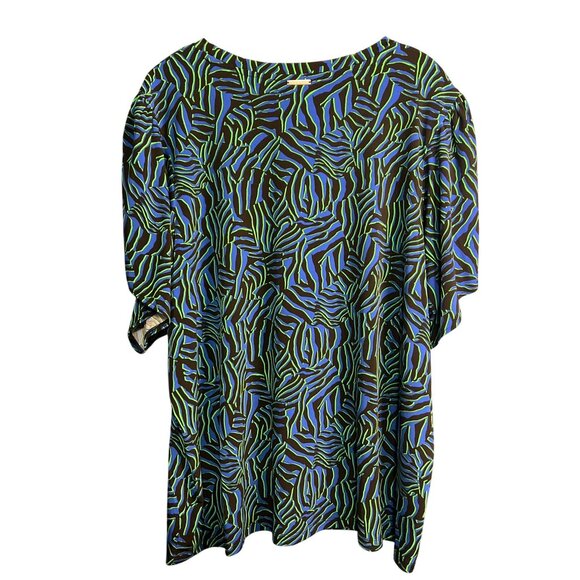 Michael Kors Womens 2X Top Black Blue & Green Abstract Print Short Sleeve - Picture 8 of 9